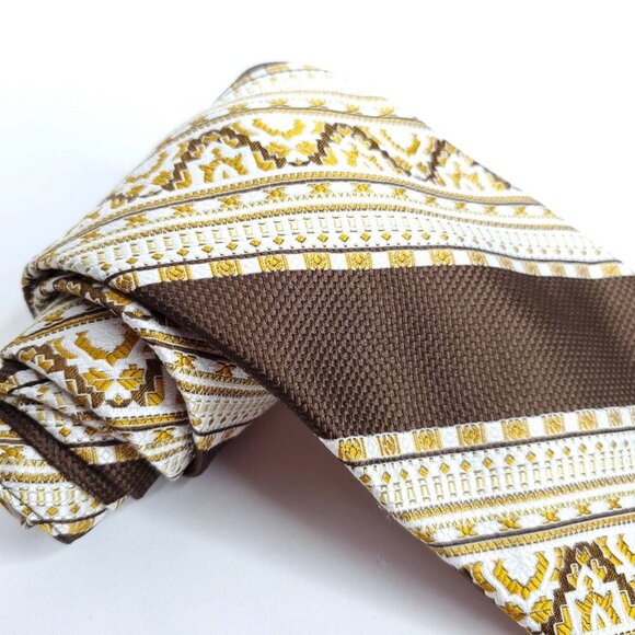 Vintage 50s Striped Geometric Tie Necktie Brown Yellow Textured A. Sulka & Co - Picture 2 of 5